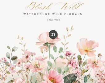 Watercolor Blush Wild Flowers - Blush Field Flowers - Blush and Soft Pink - Meadow Flowers - Clipart Collection - Wedding Clipart
