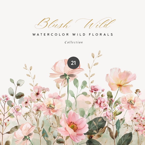 Watercolor Blush Wild Flowers - Blush Field Flowers - Blush and Soft Pink - Meadow Flowers - Clipart Collection - Wedding Clipart