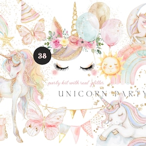 Unicorn Party Clipart - Pastel Unicorns - Watercolor Unicorn Collection - Party Invitation Clipart