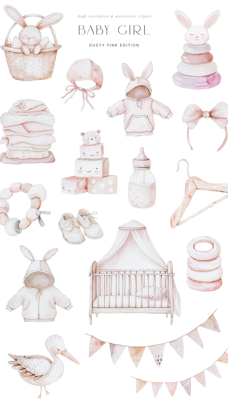 Baby Shower Watercolor Clipart - Baby Girl Clipart - Nursery Clipart ...