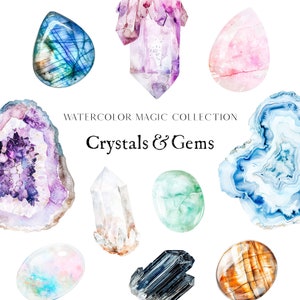 Kristalle & Edelsteine Clipart – Aquarellkristalle – Aquarellsteine – Magische Clipart – Edelsteinarten Clipart – Magisches Set – Unbegrenzte Verkaufslizenz