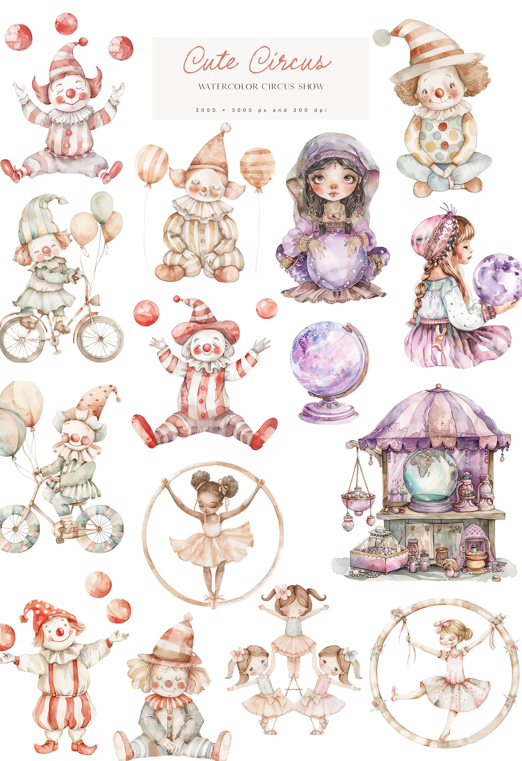 Cute Circus Clipart Set - Watercolor Circus - Circus Animals - Cute ...