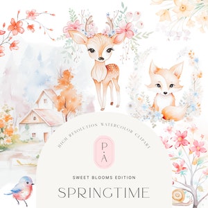 Spring Watercolor Clipart - Spring Landscapes - Cute Spring Animals - Spring Collection - Watercolor Spring Trees - Unlimited Sales License