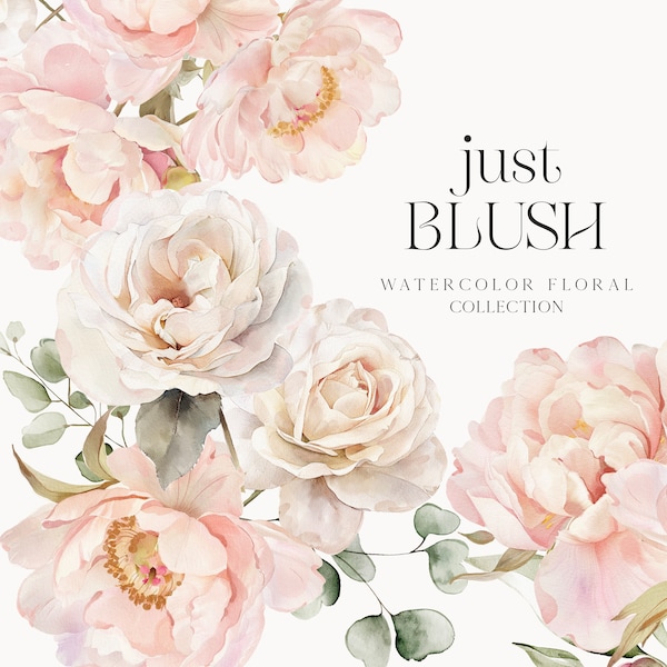 Watercolor Blush Peony Clipart - Blush Peony - Watercolor Floral Clipart - Wedding Clipart - Blush Flowers - Unlimited Sales License