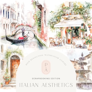 Aquarel Italiaanse clipart set - Italiaanse esthetiek - Italiaanse landschappen - architectuur clipart - scrapbooking - onbeperkte uitgebreide licentie