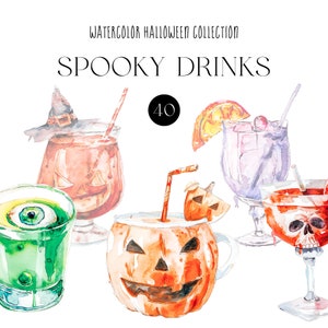 Clipart bevande di Halloween, clipart bevande spettrali, clipart di Halloween, clipart acquerello, stagione spettrale, licenza di vendita illimitata