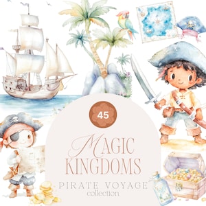 Niedliche Piraten Clipart - Aquarell Piraten - Clipart für Kinder - Magic Kingdoms Kollektion - Pirat - Voyage Clipart - unbegrenzte Verkaufslizenz