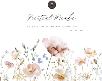Neutral Wildflower Borders Clipart - Wildflower Clipart - Watercolor - Neutral Wildflowers - Wildflower Borders - Unlimited Sales License