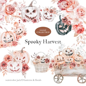 Jack O Lantern Clipart - Oogst Clipart - Halloween - Herfstoogst - Spooky Harvest - Bloemen Clipart - Boeketten - Onbeperkte verkooplicentie