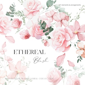 Blush Floral Clipart - Blush Roses - Blush Wildflowers - Clipart de casamento - Arranjos pré-fabricados - Blush Elements - Licença de vendas ilimitada