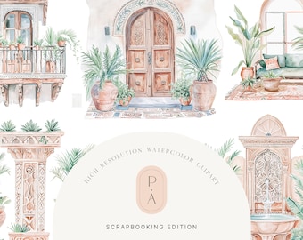 Watercolor Moroccan Clipart Set - Morocco - Architecture - Watercolor Moroccan - Scrapbooking - Journaling - Unlimited Extended License