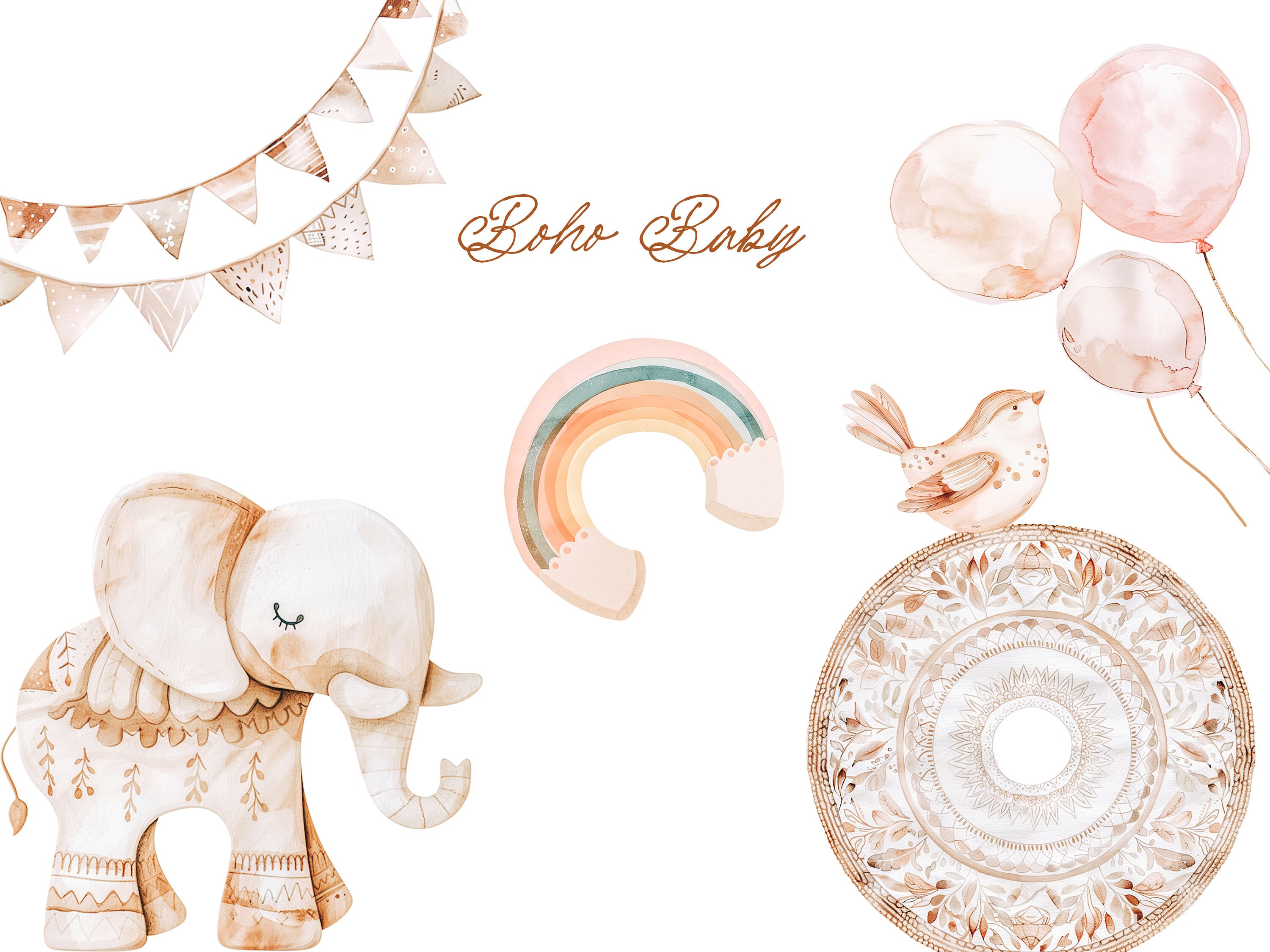 Boho Baby Toys Clipart Neutral Baby Shower Clipart Boho Baby Nursery ...