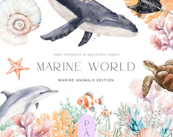 Marine Unterwasser Clipart -Aquarell Unterwasser Clipart - Marine Life - Reef Clipart - Unbegrenzte Verkaufslizenz - Scrapbooking