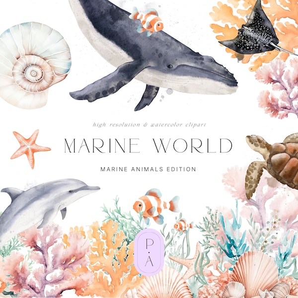 Marine Underwater Clipart -Watercolor Underwater Clipart - Marine Life - Reef Clipart - Unlimited Sales License - Scrapbooking