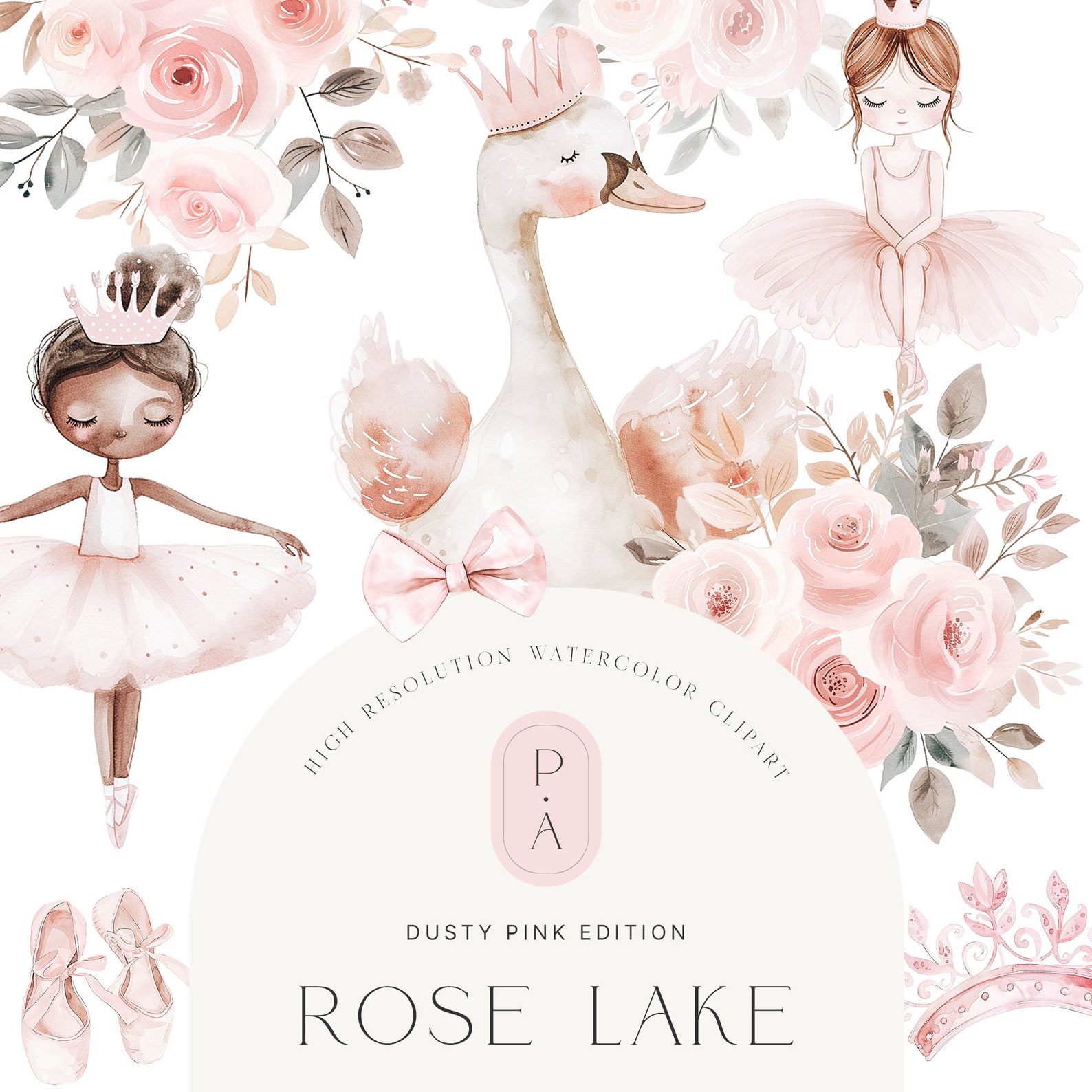 Swan & Ballerina Watercolor Clipart - Dusty Pink - Ballerina Clipart ...