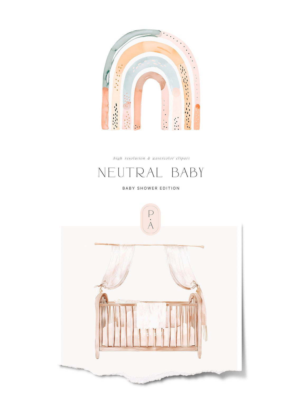 Neutral Baby Shower Clipart - Neutral Clipart - Nursery Clipart - Boho ...