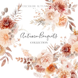 Clipart de buquê de outono - Florais de outono - Coleção aquarela - Florais em aquarela - Clipart floral - Licença de vendas ilimitada