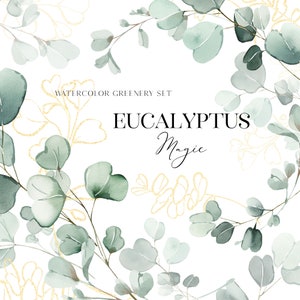 Eukalyptus-Grün-Clipart - Eukalyptus-Kranz-Clipart - Grün-Clipart - Grün & Gold - Gold - Eukalyptus - Unbegrenzte Verkaufslizenz