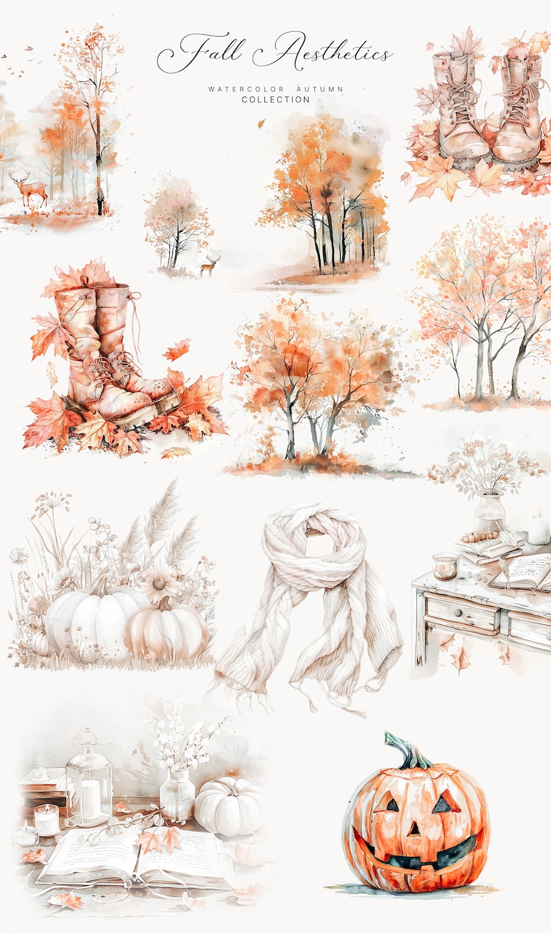 Watercolor Fall Clipart - Fall Aesthetics Clipart - Fall Scenary ...