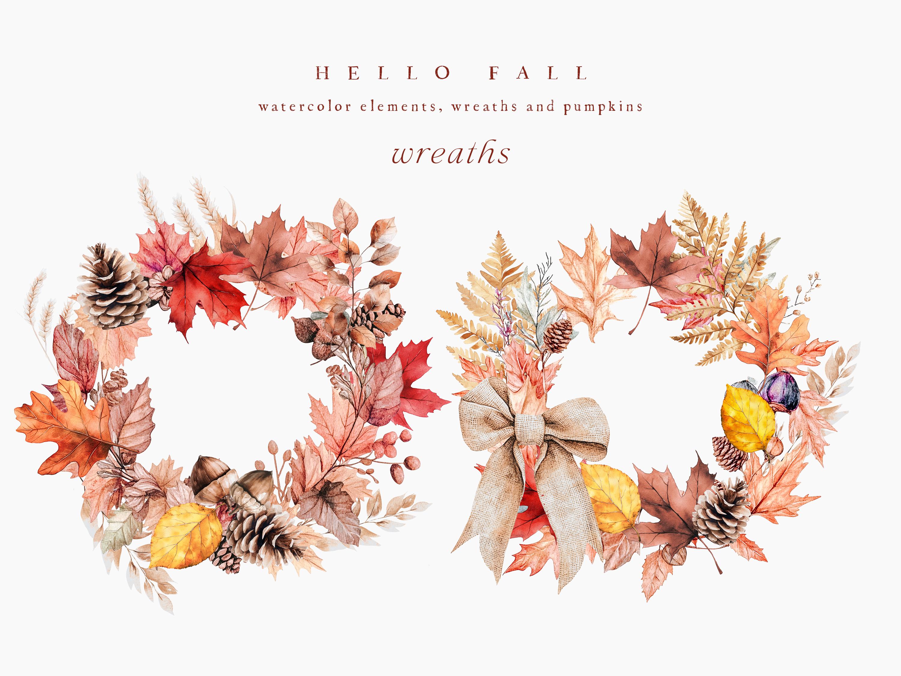 Watercolor Autumn Clipart - Pumpkin Clipart - Autumn Wreaths - Fall ...