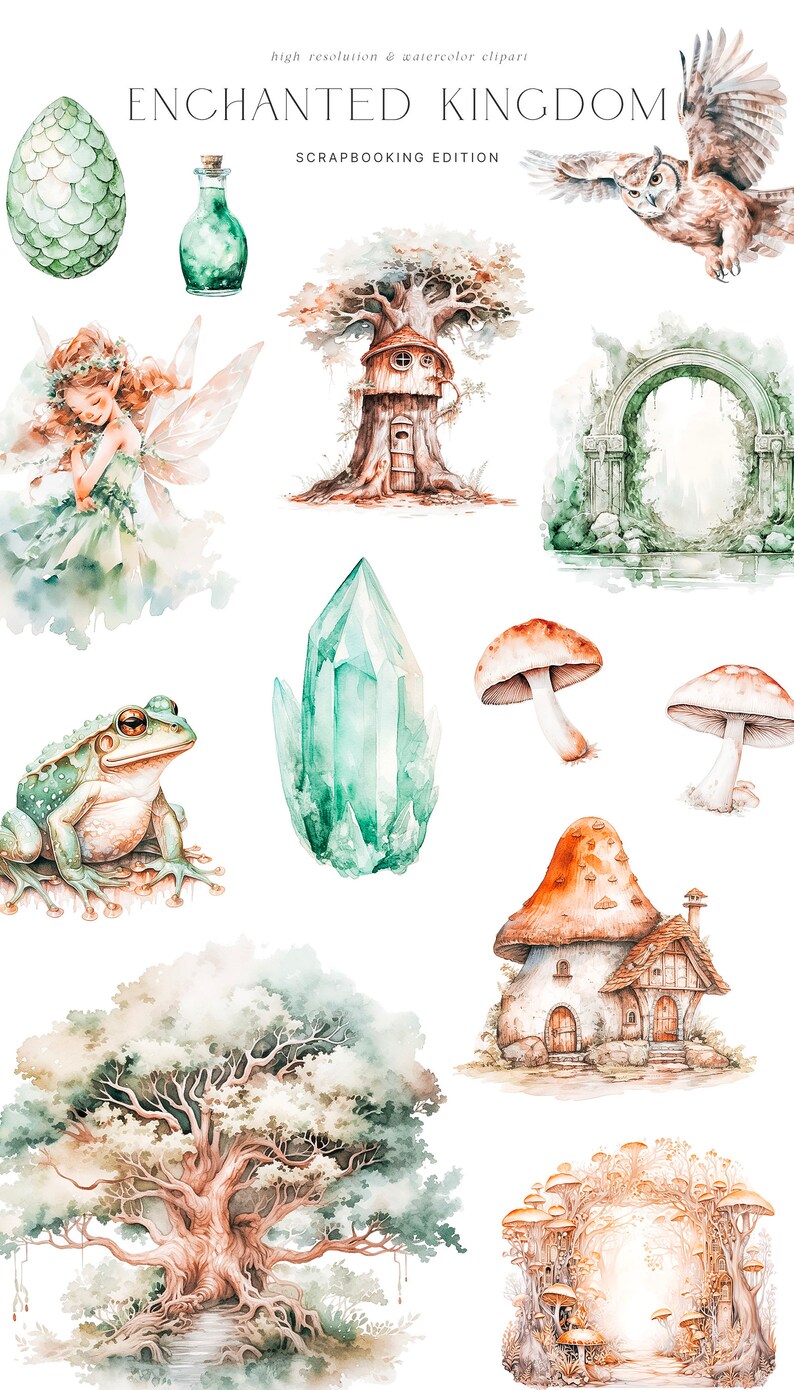 Watercolor Fantasy Clipart Set - Enchanted Forest - Kingdom Clipart ...