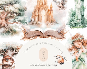 Watercolor Fantasy Clipart Set - Enchanted Forest - Kingdom Clipart - Animals Clipart Set - Fairy Clipart Set - Unlimited Extended License