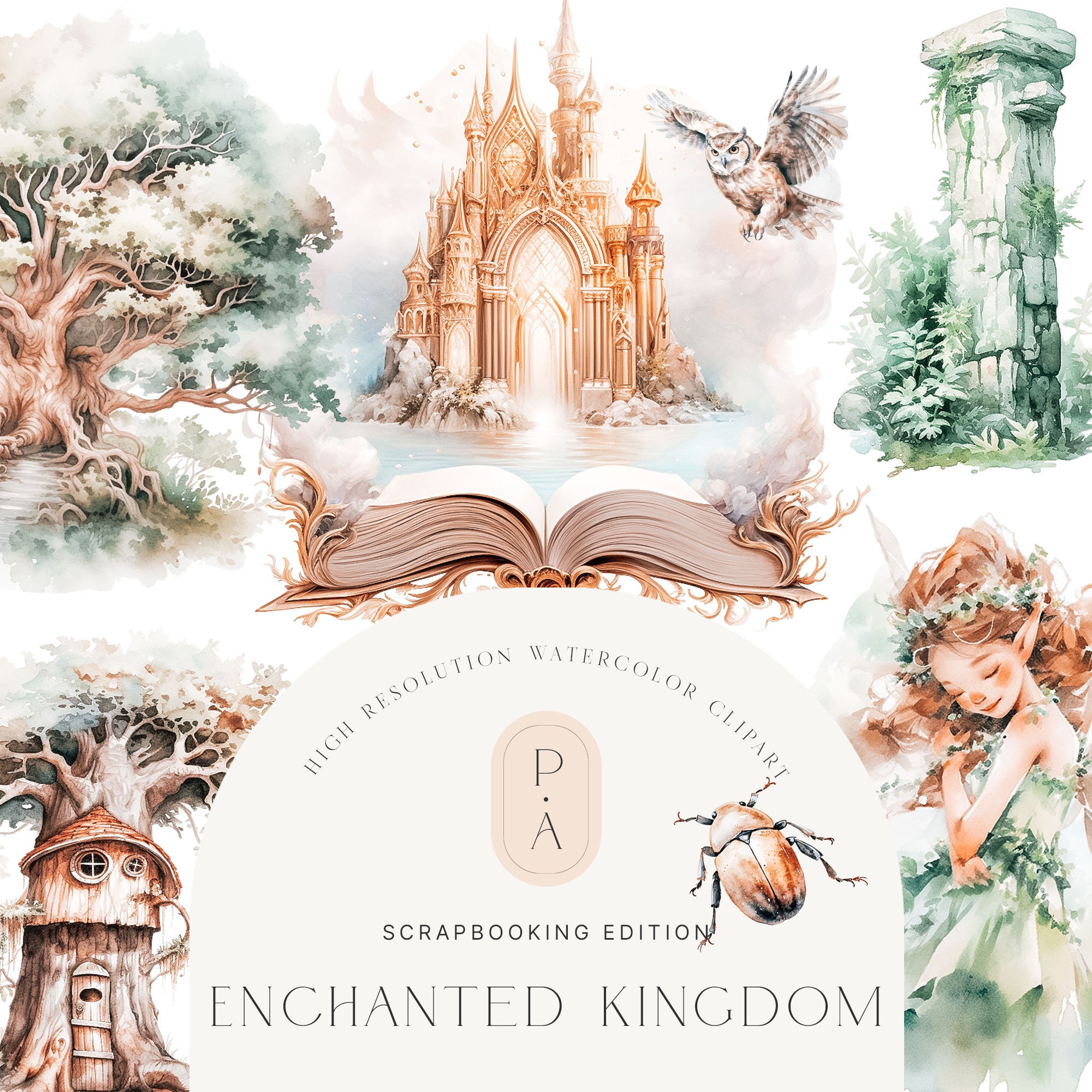 Watercolor Fantasy Clipart Set - Enchanted Forest - Kingdom Clipart ...