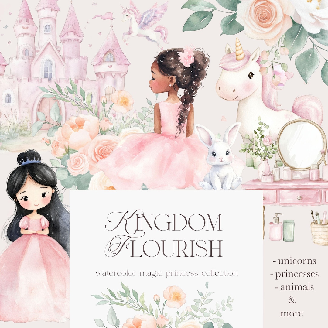 Princess Watercolor Clipart - Pink Princesses - Dusty Pink - Unicorn ...
