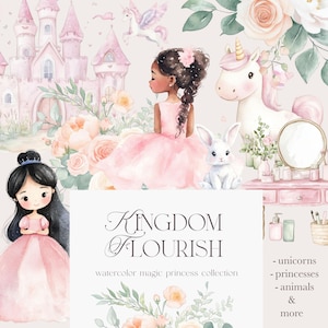 Prinzessin Aquarell Clipart - Rosa Prinzessinnen - Altrosa - Einhorn Clipart - Königreich Clipart - Magische Clipart - Unlimitierte Verkaufslizenz