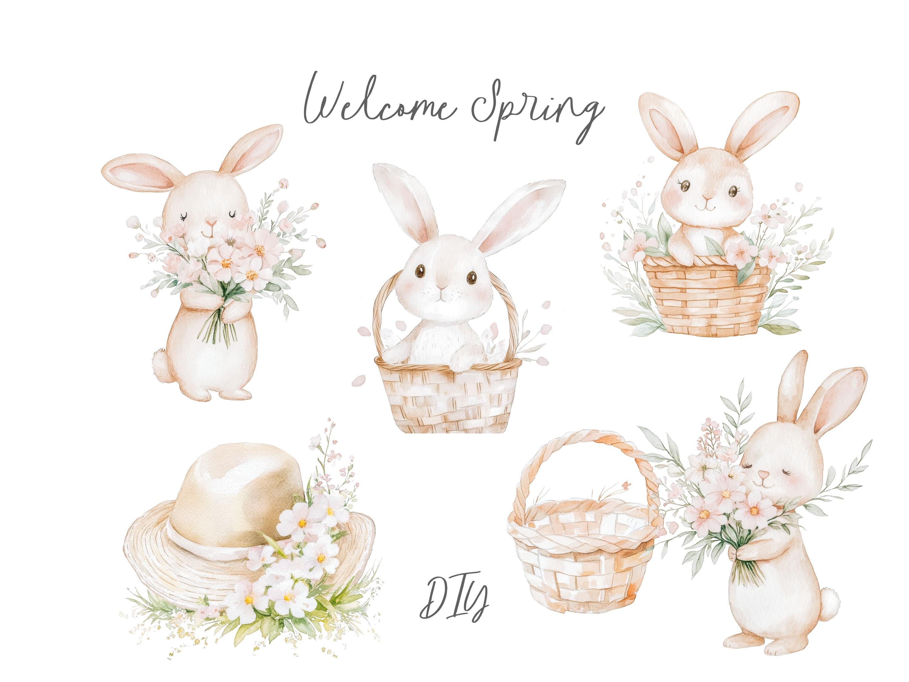 Cute Spring Watercolor Clipart - Bunny Clipart - Spring Nursery ...