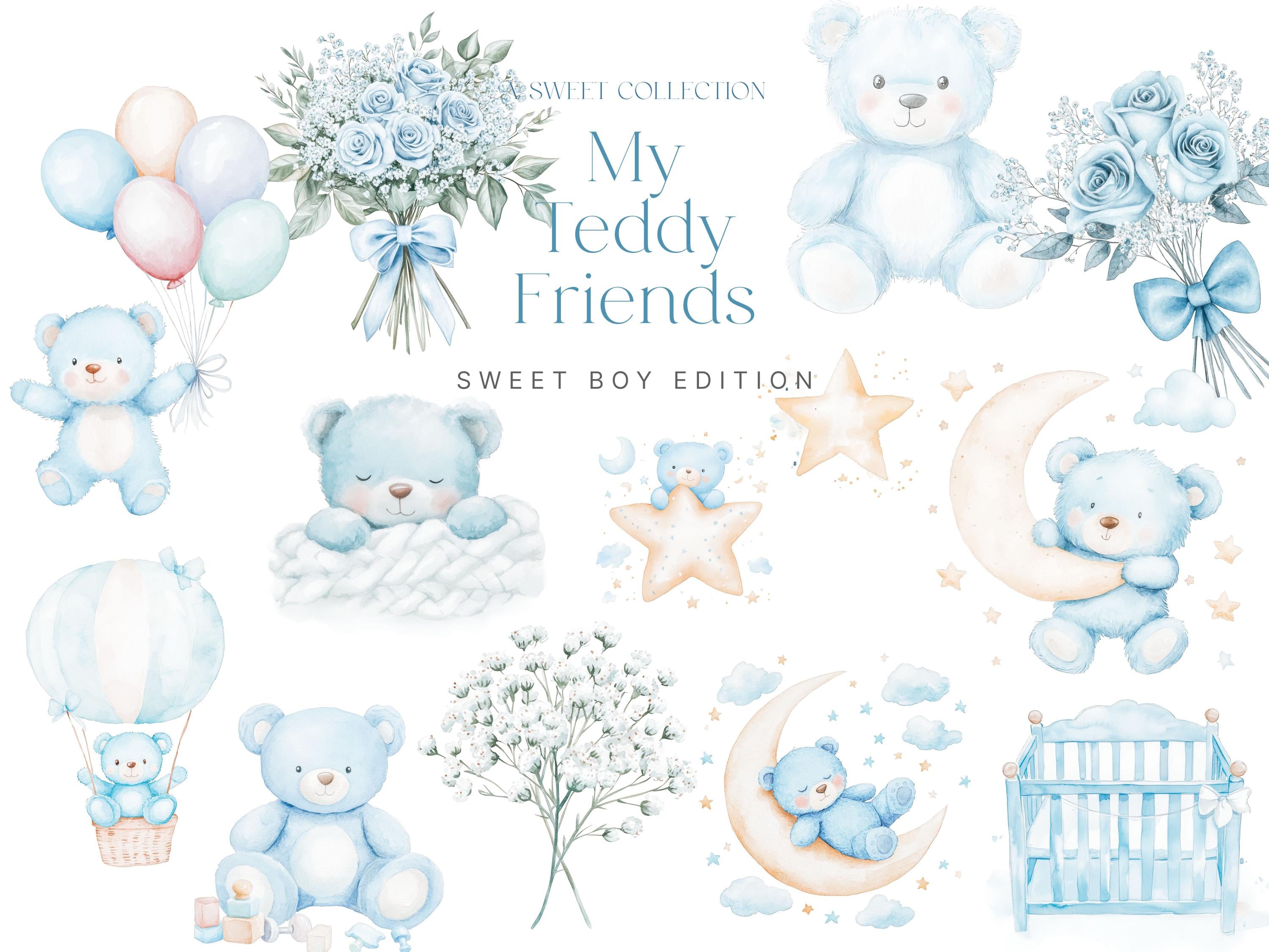 Blue Teddy Bear Clipart - Boy Baby Shower - Dusty Blue - Nursery ...