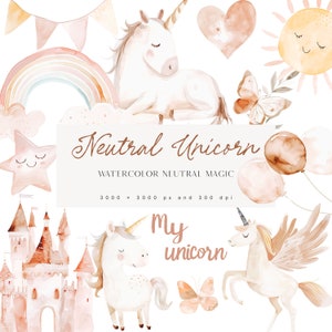Neutrale Unicorn Clipart - Neutrale Clipart - Unicorn & Pegasus Clipart - Kwekerij Clipart - Neutrale Kwekerij Clipart - Onbeperkte verkooplicentie