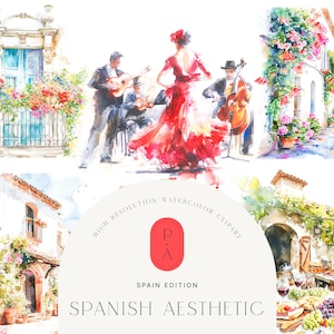 Spanisches Aquarell-Clipart-Set - Spanische Ästhetik - Spanische Landschaften - Architektur Clipart - Scrapbooking - unbegrenzte erweiterte Lizenz