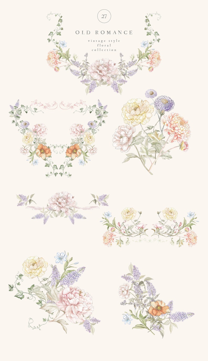 Watercolor Flora, Wildflower Wedding Invitation Clipart, Floral Frames, Watercolor Crest, Wreath, Bouquets, Butterflies, Botanical clip art image 3