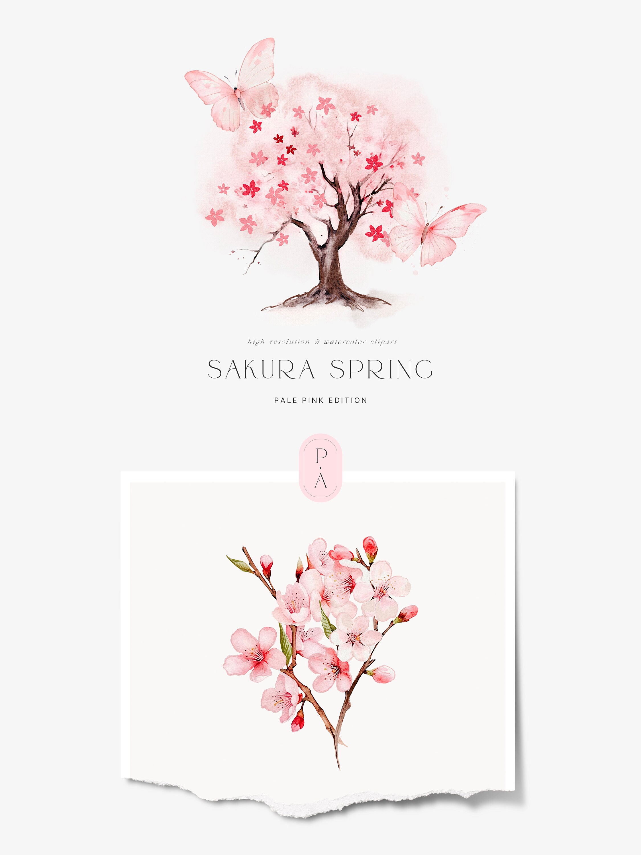 Watercolor Cherry Blossom Spring Clipart - Bunnies - Spring Clipart ...