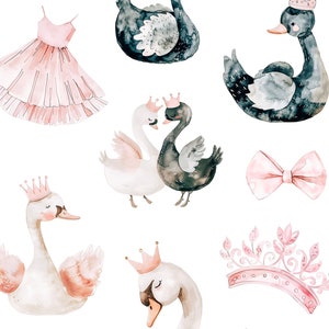 Swan & Ballerina Watercolor Clipart Dusty Pink Ballerina Clipart Floral Bouquets Swan Clipart Set Ballet Unlimited Sales License image 3