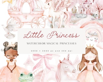 Dusty Pink Princess Clipart - Cute Royal Clipart - Princess & Unicorns - Unicorn Clipart - Clipart For Kids - Pink - Unlimited Sales License
