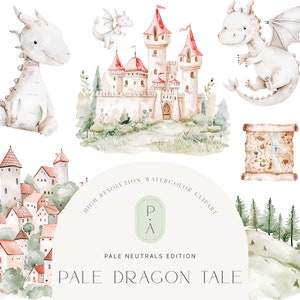 Neutral Dragons Acuarela Clipart - Kingdom Clipart - Dragon Clipart For Kids - Fantasy Clipart - Castle Clipart - Licencia de ventas ilimitada