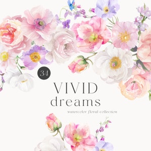 水彩画の鮮やかな花のコレクション - 明るい花 - 水彩画のクリップアート - クリップアート セット - 結婚式のクリップアート