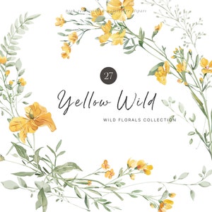 Gelbe Wildblumen Clipart - Wildblumen Clipart-Set - Aquarell Wildblumen - Wildblumenelemente - Gelbe Blumen - Unlimitierte Verkaufslizenz