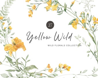 Yellow Wildflower Clipart - Wildflower Clipart Set - Watercolor Wildflowers - Wildflower Elements - Yellow Florals - Unlimited Sales License