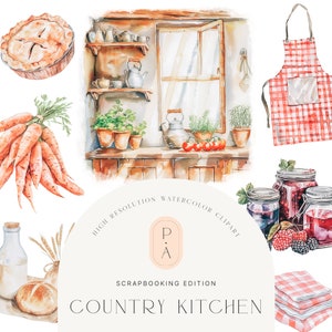Land Küche Aquarell Clipart - Küchen Clipart - Vintage Clipart - Koch Clipart - Vintage Küche - Essen - unbegrenzte Verkaufslizenz