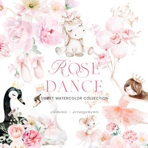 Acquerello Cute Ballerina Clipart - Dusty Rose Ballerina - Balet Clipart - Danza - Bambina Ballerina