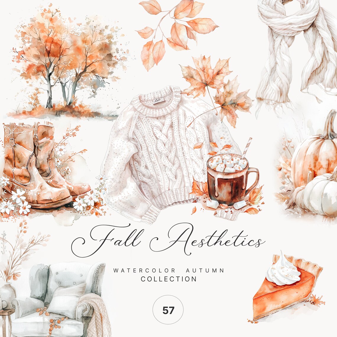 Watercolor Fall Clipart - Fall Aesthetics Clipart - Fall Scenary ...