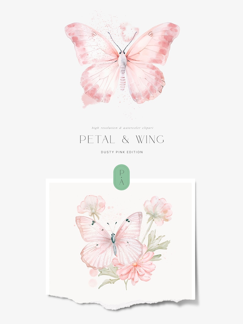 Watercolor Dusty Rose Butterflies Clipart - Stickers Clipart ...
