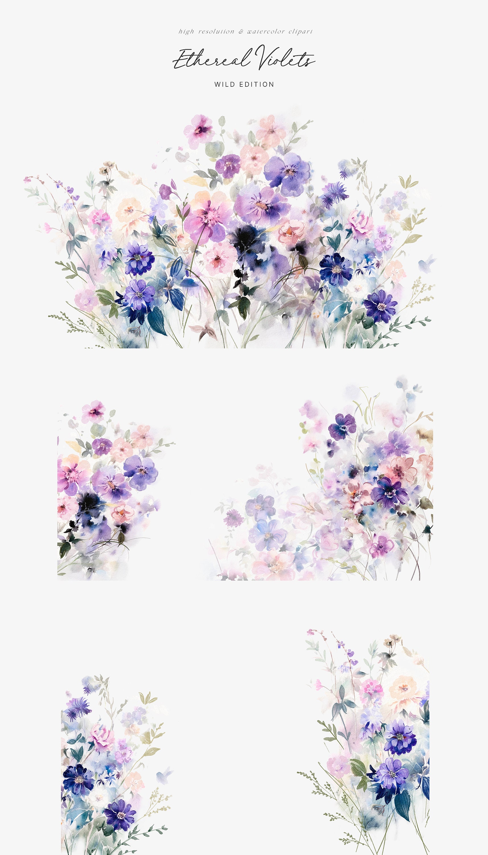 Watercolor Violet Clipart - Spring Violet Clipart - Violet Flowers ...