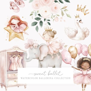Watercolor Ballerina Clipart - Cute Ballerina Collection - Nursery Clipart - Ballerina in Dusty Pink - Girly Collection
