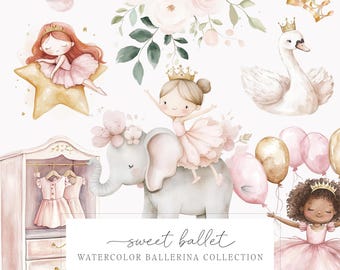 Watercolor Ballerina Clipart - Cute Ballerina Collection - Nursery Clipart - Ballerina in Dusty Pink - Girly Collection