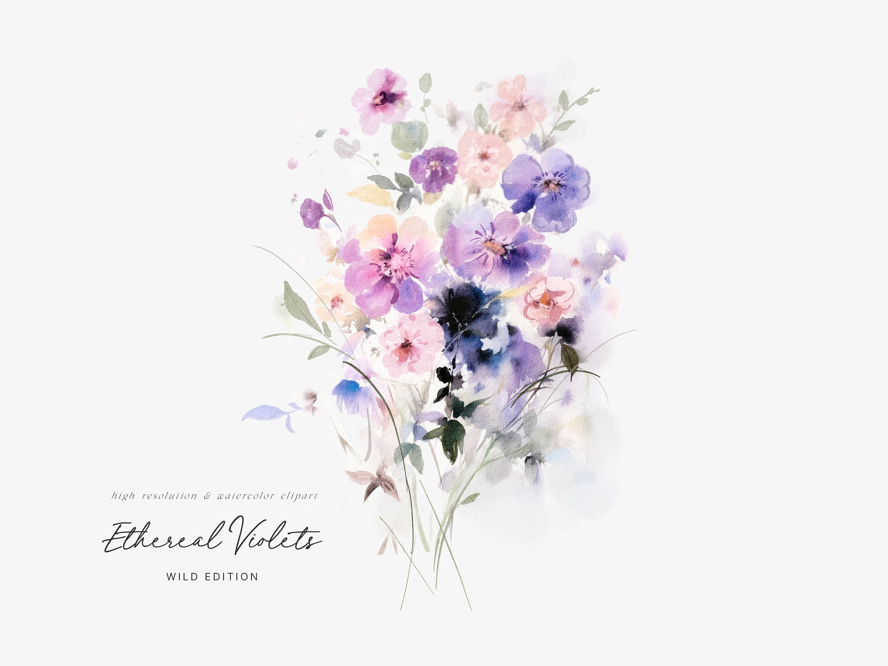 Watercolor Violet Clipart - Spring Violet Clipart - Violet Flowers ...
