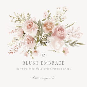 Collection de cliparts arrangements aquarelle fard à joues - fleurs aquarelles fard à joues - bouquets fard à joues - fleurs fard à joues - clipart mariage
